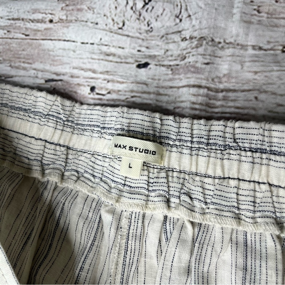 Max Studio High Waisted Striped Cropped Linen Pants Size L - Picture 2 of 6